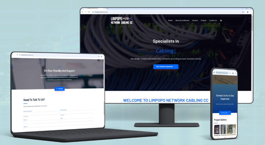 Cabling and Fiber installation company website designed by Cenit Web in Polokwane